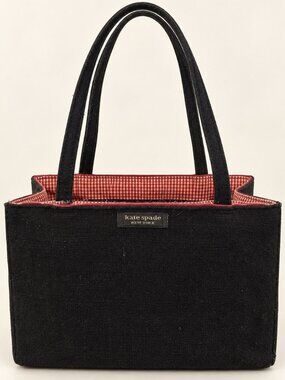 Kate Spade Black Shoulder Bag Red Gingham Lining Double Straps